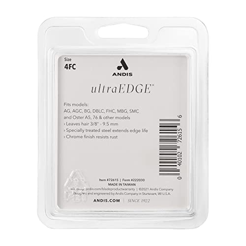Andis 72625 Lâmina de tosquiadeira para cães UltraEdge de aço com infusão de carbono, tamanho 4, com