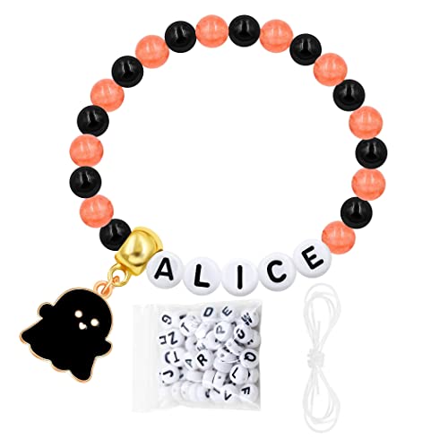 Image of Uloveido Black Orange Jade Charms Halloween Bracelets All Saints' Gift - DIY Customized Name Beaded Bracelet
