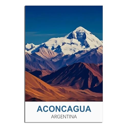iPuzou Affiches de voyage vintage de l'Aconcagua Argentine sur toile pour décoration murale, affiches et peintures pour salon, 20 x 30 cm