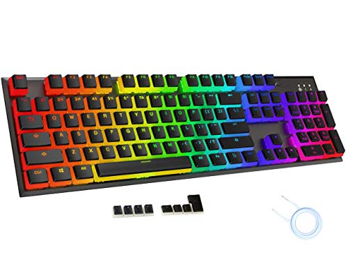 Feicuan Double Shot PBT Keycaps Backlit 104 Touches Keys Caps Gaming Keyset pour Clavier mécanique Noir (Keycap Uniquement)