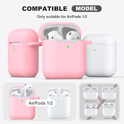 Image of AirPods Case Cover with Keychain, Full Protective Silicone AirPods Accessories Skin Cover for Women Girl with Apple AirPods Wireless Charging Case,Front LED Visible-Pink