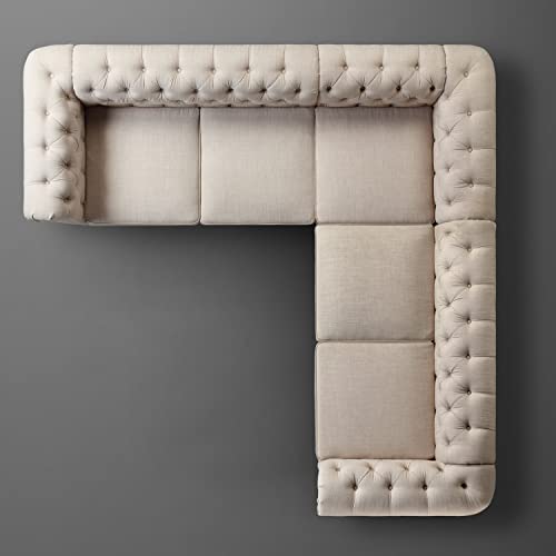 Rosevera Genevieve Upholstered Fine Polyester Collection Tufted Loveseat Couch, Contemporary Chesterfield Armrest,Sectional Sofa For Living Room Apartment, 5Seat, Linen Beige 5Seat #TOP5