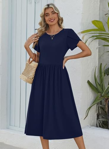 Image of Zeagoo Womens Summer Dresses Casual Aline Midi Dress Short Sleeve Floral Tshirt Dress Flowy Beach Sundresses with Pockets