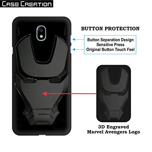 Image of COVERLY Official 3D Touch Feel Trending Marvel Avenger Logo Mask Soft Rugged Grip Iron Man Super Power Cartoon Movie Engraved Silicone Matte Back Cover for Samsung Galaxy J7 Pro -Black