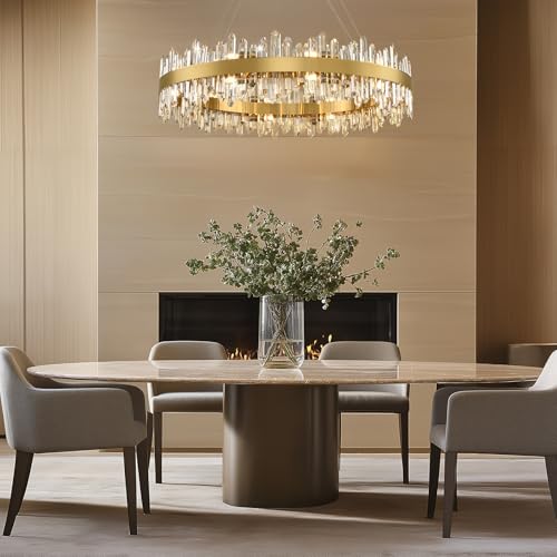 Modern Crystal Chandelier, 40" Round Gold Chandeliers for Living Room, 20-Lights 2 Tiers Luxury K9 Crystal Dining Room Chandelier Over Table, Adjustable Chandeliers for Foyer Entryway