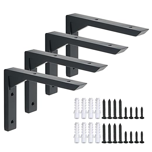 Alise Floating Shelf Brackets,Matte Black L Brackets for Shelves Heavy Duty Wall Bracket Corner Brace,Joint Angle Brackets for Hanging Support,10x6.3 Inch(Pack of 4)