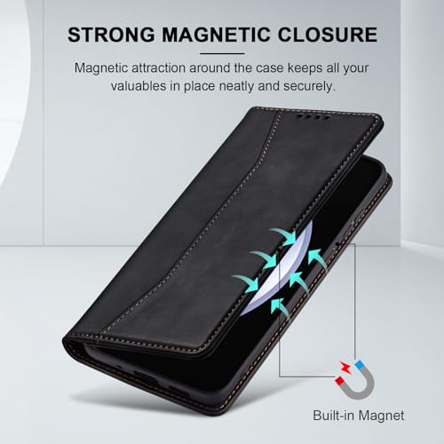Image of Jasonyu Flip Wallet Case for Samsung Galaxy S23 FE,Leather Magnetic Folio Cover with Card Holder,Kickstand - TPU Shockproof Durable Protective Phone Case,Black