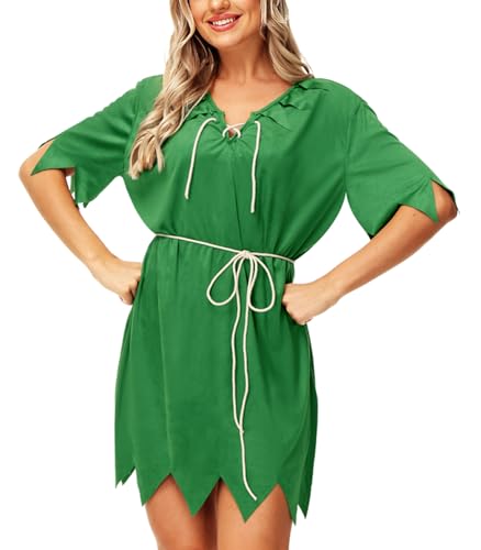 Women's Peter Pancostume Tunic Mens Halloween Costume Pullover Dress with Jagged Edges L