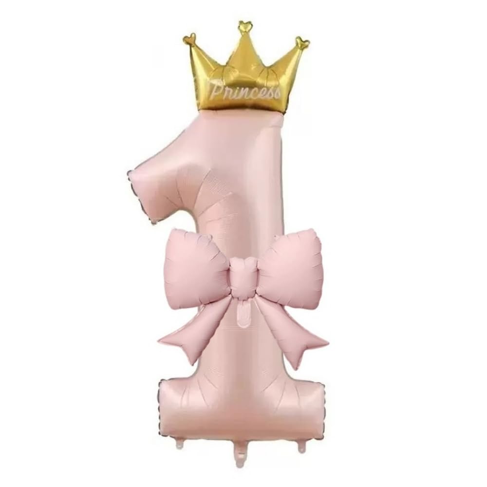Photo 1 of 1st Princess Birthday Party Decorations for Girls, 40 Inch Pink Number 1 Balloon Whit Bow Balloons, 1st Birthday Balloons Butterfly Party Decor Supplies.