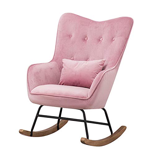 Preisvergleich Produktbild JIAJUYI Schaukelstuhl Einzel Freizeitstuhl Massivholz Erwachsene Schaukelstuhl Freizeit Erwachsenenheim Schlafzimmer Wohnzimmer Liege Lager 200Kg-Pink