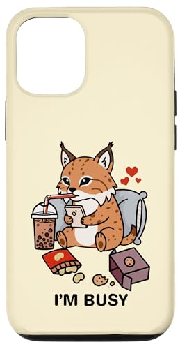 Funny Lynx Im Busy Boba eB[ XibN  j̎q ̎q LbY X}zP[X iPhone 12/12 Pro p
