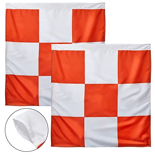 4 Pcs Safety Airport Flag, 36 x 36 Inch, Marking Orange and White Checkered Racing Flags for Safety Warning Marking Airport Construction Vehicles Site Obstacles Bike Truck Camping by Jecery - Used condition - US$20.39