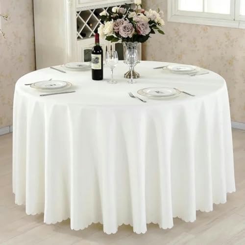 KOPGBM Nappe décorative de Mariage, de Noël, Ronde, pour Table à Manger, décoration de Banquet d'anniversaire, pour la Maison, Beige et Blanc, 140 x 140 cm