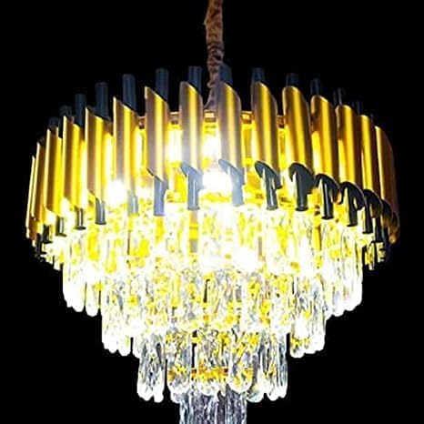 Image of Modern Crystal 500mm Chandelier Gold and Black Round Pendant Ceiling Light Fixture Flush Mount for Dining Room Living Room Bedroom Foyer Hallway Entryway