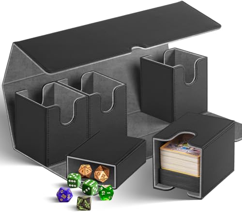 Kitoyz Card Deck Storage Box with Dice Tray for Trading Card, 5 in 1 Removable Card Deck Case Holds 900+ Unsleeved Cards, Strong Magnet Card Organizer Compatible with Game Cards Sports Cards