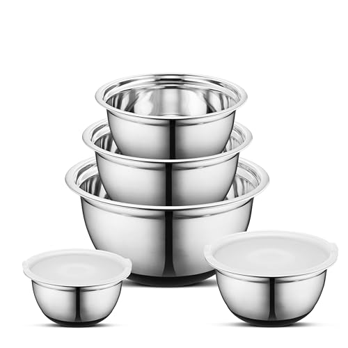 Avador Premium Stainless Steel Mixing Bowls with Lids Non-Slip, Set of 5 Mixing Bowl Set with Silicone Base, Space Saving, Great for Cooking, Baking, Prepping (0.25qt, 1qt, 1.5qt, 3qt, 5qt) by Avador - Image 3