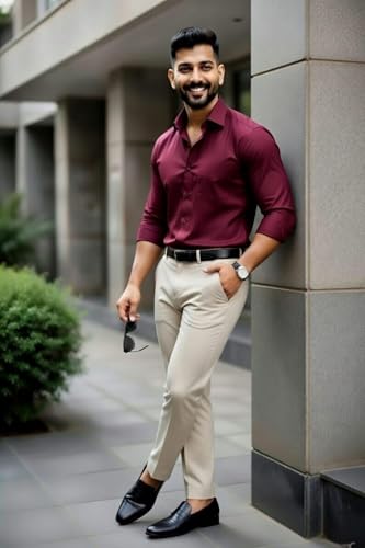 Image of Men's Formal Shirt and Trouser Combo Set | Slim Fit Stylish Office Wear | Premium Cotton Blend Shirt Pant Set for Men | Top & Bottom Clothing Set