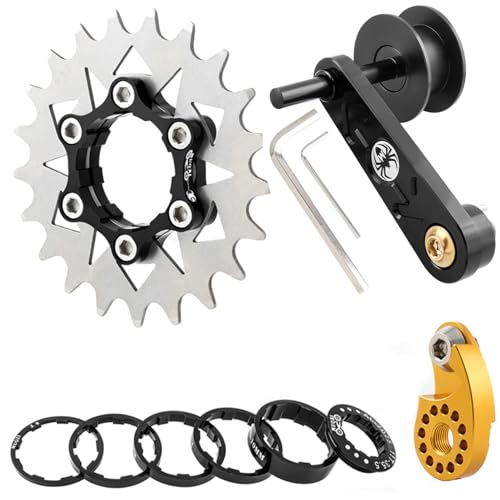 Bike Single Speed Fixie Cassette Conversion Kit 12T/13T/14T/15T/16T /17T/18T/19T/20T/21T/22T Chain Tensioner with Adaptor for Fixed Gear/Fixie Bike (21T,Black)