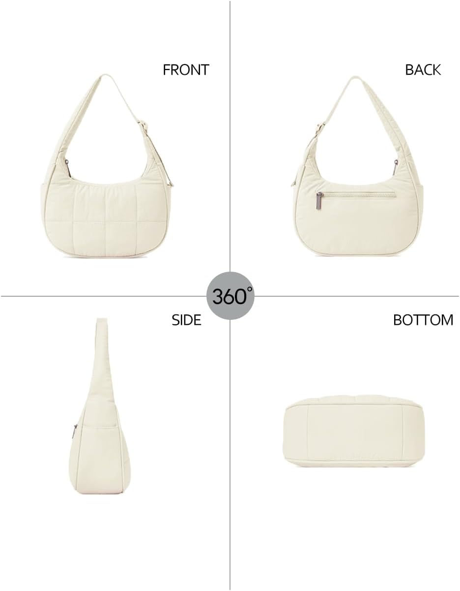 Small Crescent Puffer Purse Shoulder Bag for Women Nylon Quilted Purses Bag Adjustable Shoulder Strap Puffy bag - Image 5