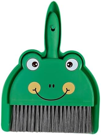 Mini Dustpan and Brush Set Small Broom and Dustpan Set Portable Dustpan and Brush Set for Desktop Computers Kitchen Office, Green Frog