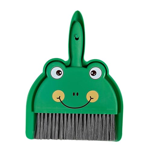 JISADER Mini Dustpan and Brush Set， Cleaning Brush and Dustpan Combo ，Dust Pan and Hand Broom for Desk Small Car Camping Travel, Green Frog