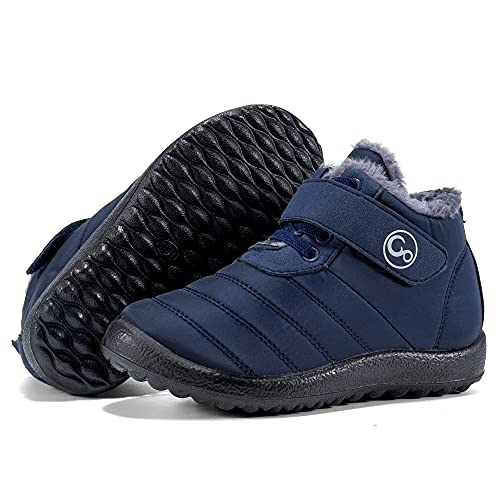 Ablanczoom Boys Girls Winter Snow Boots - Comfortable Warm Fur Lined Toddler Boot Outdoor Waterproof Slip On Walking Ankle Booties For Little Kid