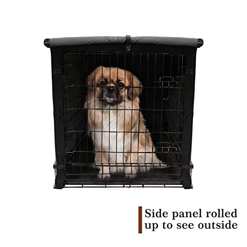 Yotache Dog Crate Cover For 18" Small Double Door Wire Dog Cage, Lightweight 600D Polyester Indoor/Outdoor Durable Waterproof & Windproof Pet Kennel Covers, Gray | No Wire Crate #TOP4