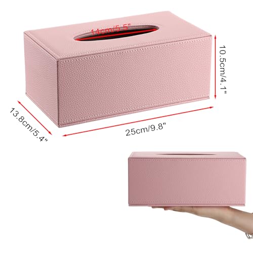Sumnacon Tissue Box Cover Rectangle Tissue Box Stylish PU Tissue Box Holder with Magnetic Bottom, Decorative Leather Tissue Holders for Living Room Bathroom Home Office, Pink, Small by Sumnacon - Image 3