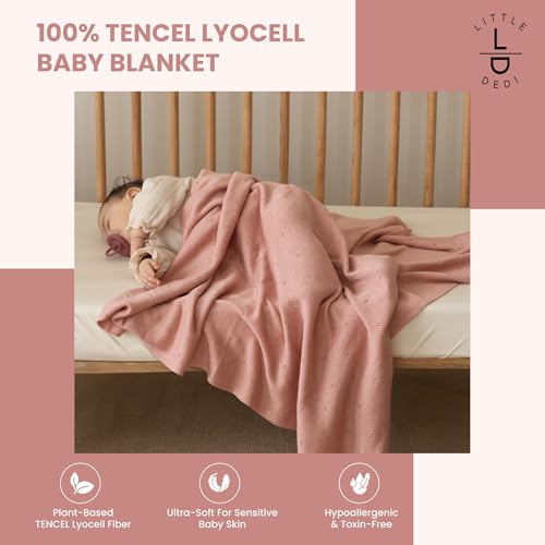 Image of Pointelle 100% Tencel Baby Blanket 30x40 in, Rose, Oeko-Tex Certified, Silky Soft Knit, Thermal-Regulating Swaddle and Receiving Blanket for Newborns
