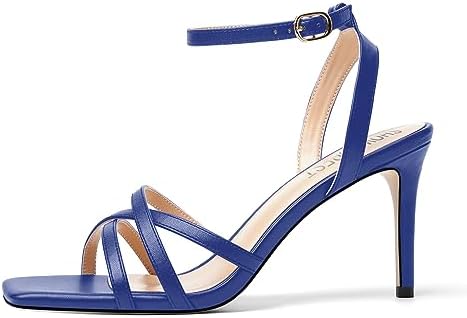 SHOWFOREST Women's Solid High Heel Sexy Dating Matte Square Toe Stiletto Buckle 3.3 Inch Ankle Strap Sandals Royal Blue Size 7 - Zapatos de Mujer de Tacon Bajo | Image 1