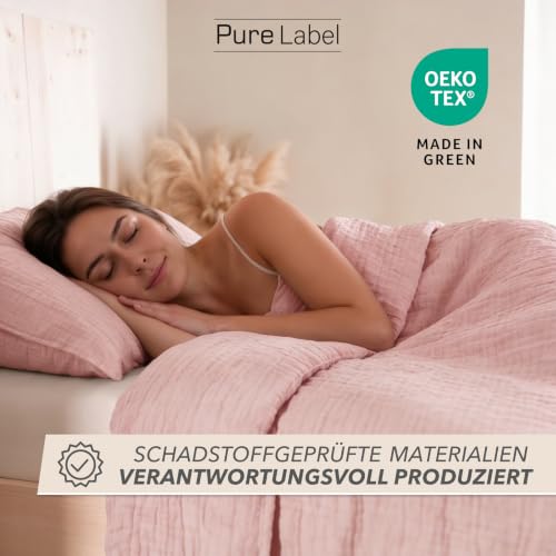 Pure Label Musselin Bettwäsche 4tlg 2x135x200+2x80x80 - Rosa – Ansicht 6