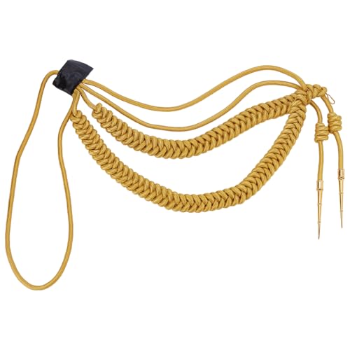 MAYJOYDIY Aiguillettes Cord Army Shoulder Golden Aiguillette Wire Cord Traditional Braided Multi Strand Shoulder Badge Cord with 2 Cone Charms for Uniform Cosplay Costume DIY Clothes Decoration