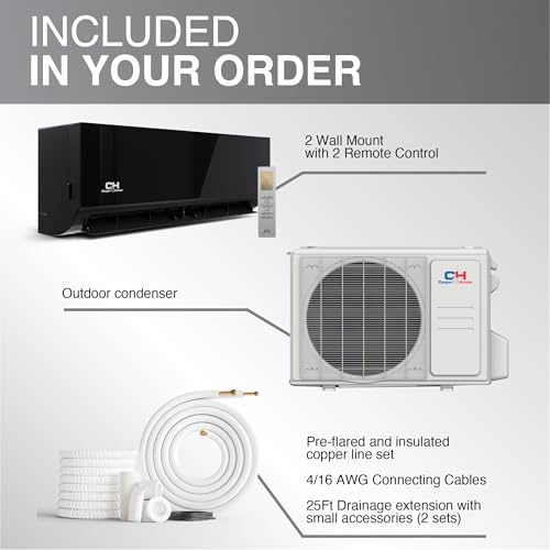 Cooper & Hunter 18,000 BTU 230V Dual 2-Zone 9K + 9K Black Wall Mount Ductless Mini Split Air Conditioner & Heat Pump – 25.1 SEER2 – 25FT Installation Kits – Pre-Charged Inverter System