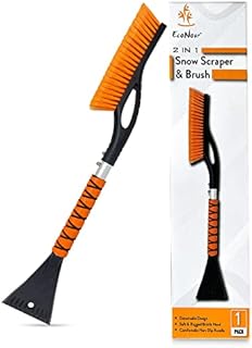 EcoNour 27" Aluminum Ice Scraper for Car Windscreen (Orange) | Weaved Bristle Head with Metal Body Ice Scrapers | Tough Ice Scraper with Foam Grip Snow Removal Winter Car Accessories