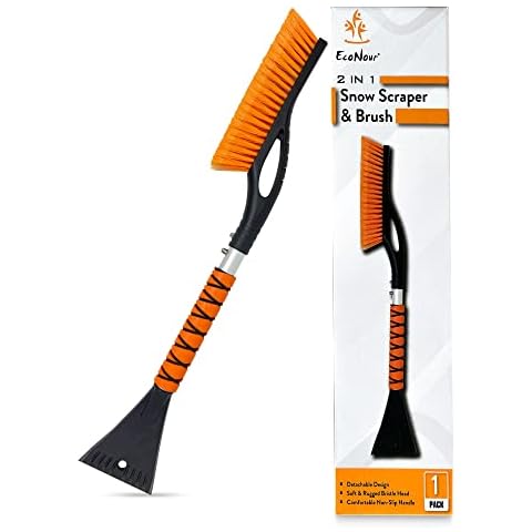 EcoNour 27" Aluminum Ice Scraper for Car Windscreen (Orange) | Weaved Bristle Head with Metal Body Ice Scrapers | Tough Ice Scraper with Foam Grip Snow Removal Winter Car Accessories Cover