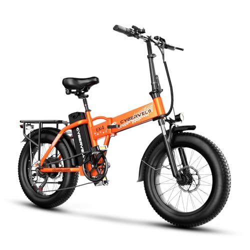 YorkE 1000W Folding Electric Bike, 48V 20AH Large Removable Battery E Bike, 30+MPH, 80 Miles Max Range, 20" Fat Tire Electric Bike for Adults, Adult Electric Bicycles for Commute, 7-Speed,Orange