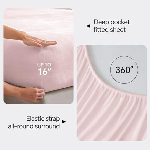 Image of BEDELITE Flannel Sheets Queen Size Pink - Super Soft Fleece Sheets Set Fluffy Extra Plush, 4 Piece(Include Fitted Sheet, Flat Sheet, 2 Pillowcases)