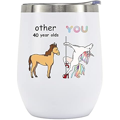 Crisky Funny Unicorn Wine Tumbler for Women 40th Birthday Gifts Novelty Gift for Best Friend/Friends/Wife/Mom/Sister/Her 12oz Vacuum Insulated Tumbler with Box, Lid, Straw Cover