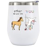 Crisky 40th Birthday Gifts for Women friends-40th bday gifts women-Funny Unicorn Wine Tumbler 12 OZ with Lid, Straw