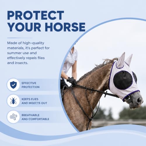Masque Cheval Anti Mouche à Oreilles Masque Anti UV Cheval et Respirant – vue 6