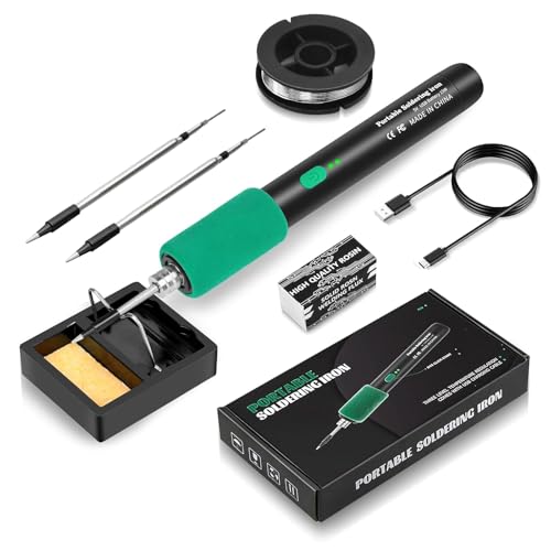 Cordless Soldering Iron Kit - USB Rechargeable Soldering Iron with 3 Soldering Tips, 3 Temperature Adjustable 260℃-450℃, Portable Soldering Irons Kit, Battery Powered Soldering Tools Fast Heating Safe