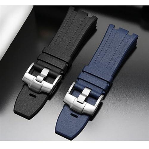 Bracelet montre caoutchouc pour Audemars Piguet 15703 bleu boucle argent 28mm - 4