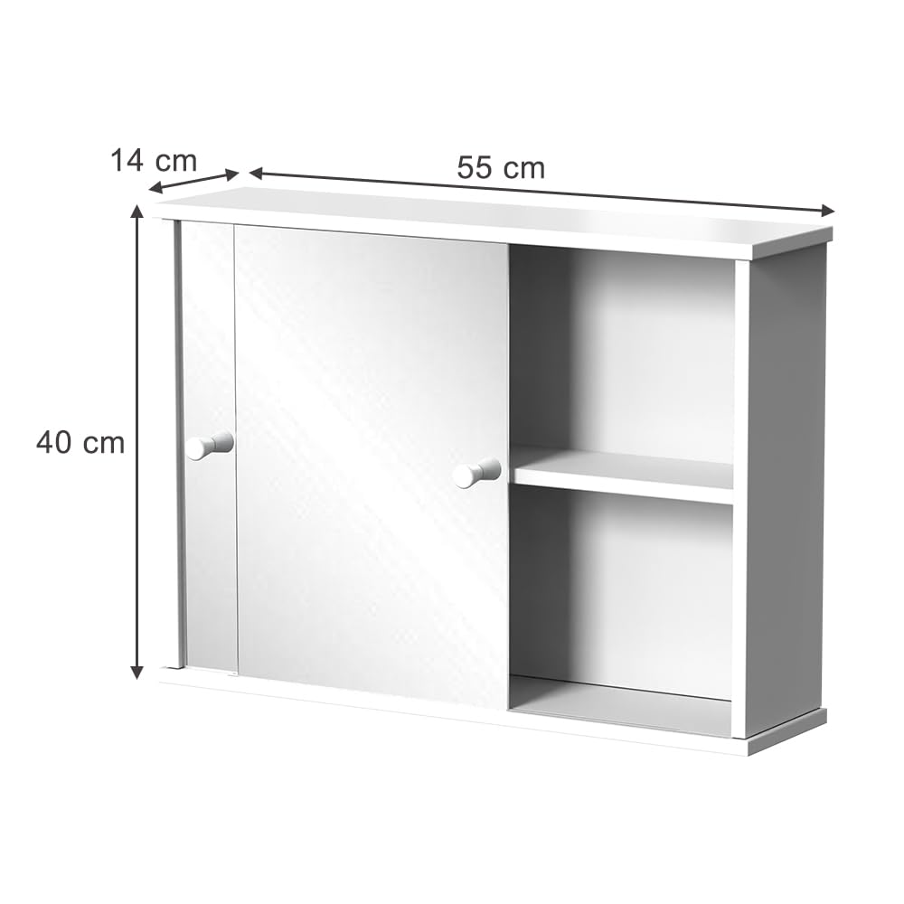 Vicco Armoire de Toilette Mireo, Blanc, 55x40cm avec 2 Portes coulissantes, pour Montage Mural avec étagères Ouvertes