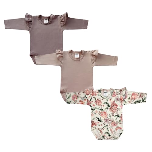MEA BABY Unisex Baby Langarm Body im 3er Pack, Baby Body mit Aufdruck, Baby...