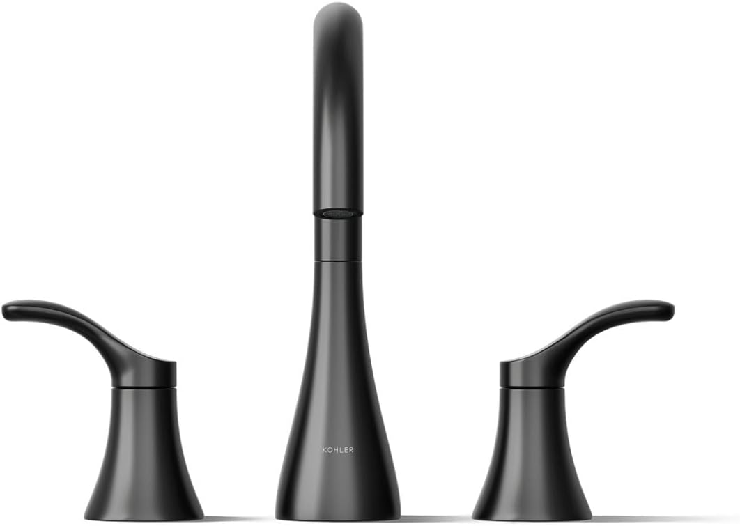 KOHLER K-T26426-4-BL Simplice Deck-Mount Bathroom Faucet Trim, Premium Durable Metal, Corrosion Resistant, Chic Design, Matte Black