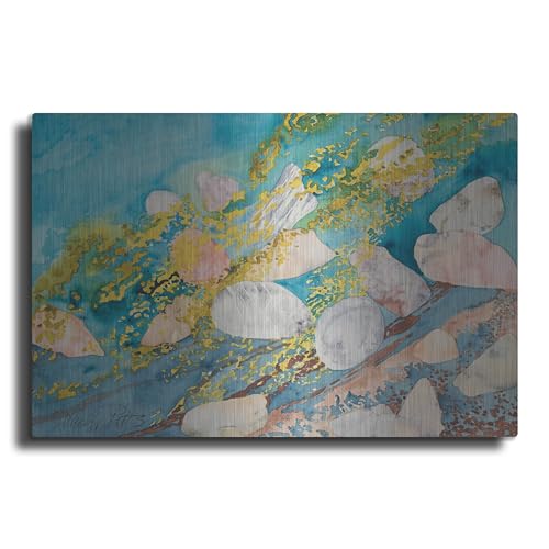 Luxe Metal Art 'Molos Beach 5' by Sharon Pitts, Metal Wall Art, 16"x12"