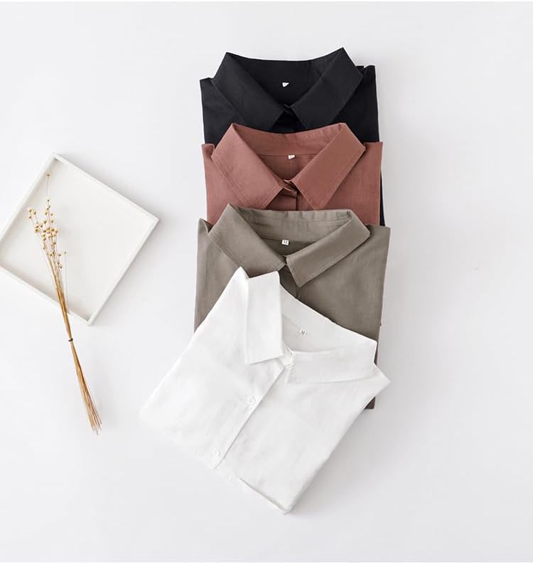 Minibee Women's Long Sleeve Shirts Button Down Blouse Cotton Tunic High Low Tops - Image 8