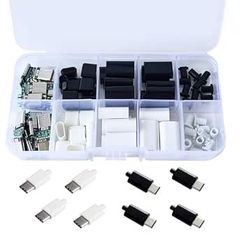 XUGERIP 20-Piece USB-C Male Connector DIY Kit (Black & White)