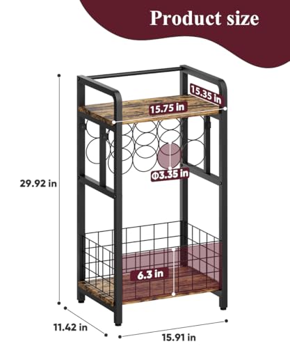 Ansionsol 3-Tier Wine Rack Freestanding Floor with Wood Top, Liquor Stand with Wine Bottle Holder, Corner Mini Bar Table for Small Space, Metal Whiskey Shlef for Kitchen, Cellar, Living Room, Black - Thumbnail 6