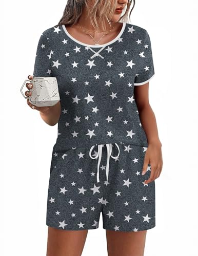 Image of Ekouaer Women Pajama Set Casual Shorts Sets Short Leeve Lounge Set | Soft Sleepwear Top and Shorts for Daily Wear, Home, Party for Mom, Wife